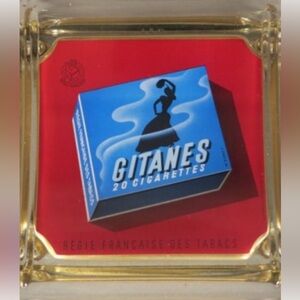 VINTAGE Collectible Gitanes Cigarette Box Art Glass Tray